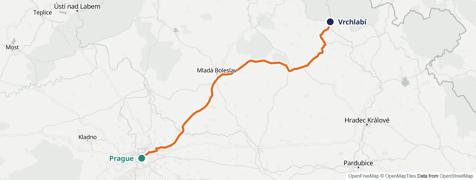 Rota haritası: Prague – Vrchlabí